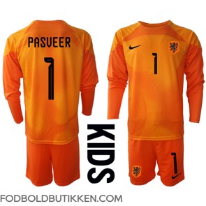 Holland Remko Pasveer #1 Målmand Udebanetrøje Børn VM 2022 Langærmet (+ Korte bukser)